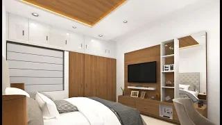 10×12 bedroom design and TV unit/panel design in India ! Modular bedroom design
