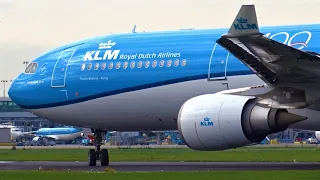 Close Up Take Offs Amsterdam Schiphol Airport 18L, A350, A330, B777, B787