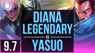 DIANA vs YASUO (MID) | 2 early solo kills, Legendary | EUW Challenger | v9.7