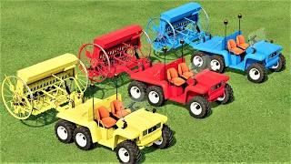 MINI 6X4 CARS OF COLORS ! TRANSPORTING MINI 6X4 JOHN DEERE CARS to SEEDING ! Farming Simulator 22