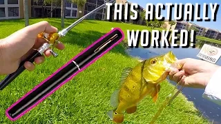 Micro Pen Fishing Rod Challenge - Smallest Rod On Amazon ~ Old Lady Called The Cops