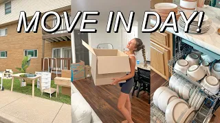 MOVING INTO OUR FIRST HOME! *move in day vlog! packing, unpacking, + organizing!