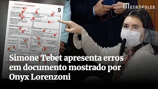 Simone Tebet apresenta erros em documento mostrado por Onyx Lorenzoni