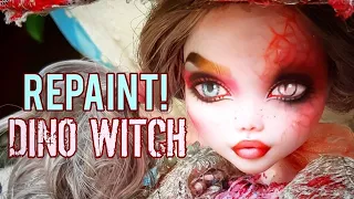 Repaint! Evil Pastel Dinosaur Witch | Halloween Collaboration 2021 Monster High Custom Doll tutorial