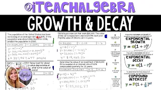 Algebra 1 - Exponential Growth, Decay, and Compound Interest Formulas