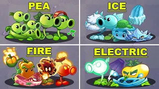 4 Team Plant PEA vs FIRE vs ELECTRIC vs ICE - Who Will Win? - PvZ 2 Battlez - V10.1.3