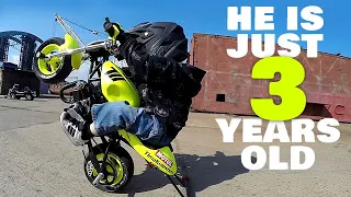 3 Year Old Boy Rides Motorbikes and Does Stunts