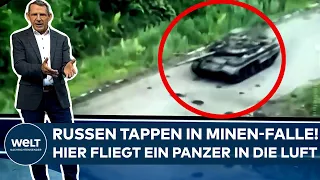 PUTINS KRIEG: In die Falle getappt! Hier fährt ein Russen-Panzer auf eine Mine - und explodiert!