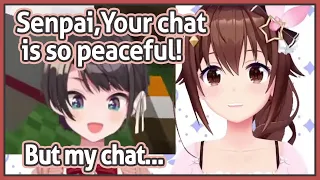 Subaru is amazed how peaceful Sora-senpai's chat is