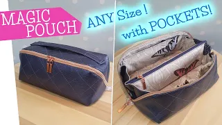 sew a Magic Pouch WITH INSIDE POCKETS in ANY desired size | Wide Open Pouch | sewing tutorial