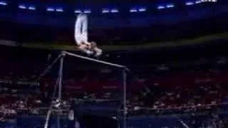 Men's gymnastics high bar releases and dismounts