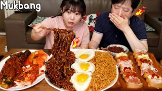 Mukbang | 🔥 Spicy Teumsae Jjajang, Spicy curry noodles were released in Korea. Quite spicy.
