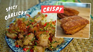 HOW TO MAKE CRISPY PORK BELLY STIR-FRY | หมูกรอบคั่วพริกกระเทียม