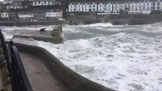 Porthleven harbour during a storm 2018