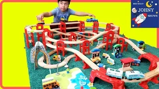 Johny Unboxes & Builds Giant Wooden Train Track Layout With New Train Toys