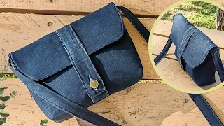 DIY No Zipper Flap Over Denim Crossbody Bag Out of Old Jeans | Bag Tutorial | Upcycle Craft