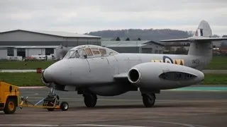 Gloster Meteor lifted from Imjin Barracks by Chinook helicopter