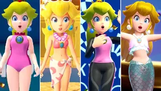 Evolution of Peach Swimming Outfits in Mario Games (2007-2024)