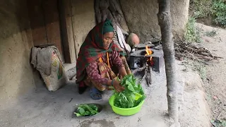 Cooking green vegetables by using primitive technology || Rural life