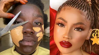 Viral ⬆️😱 Black Barbie Makeup And Hair Transformation 😍😳 Makeup Tutorial 👆