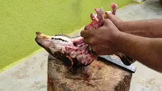 goat head cleaning and cutting II how to cut goat head II excellent goat head cutting skills