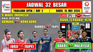 Jadwal Thailand Open 2024 Hari Ini Day 2 ~ BAKRI vs MALAYSIA ~ JORJI vs TAIPEI ~ 9 Wakil INDONESIA
