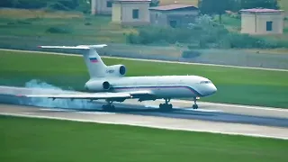 Tu-154 touched so gently and powerful reverse. Aircraft landing in Sochi.