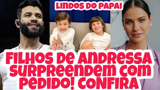 Filhos de Andressa Suita surpreendem a mãe com pedido fofo e Gusttavo Lima reage." Lindos do papai"