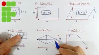 ÁREA DAS FIGURAS GEOMÉTRICAS PLANAS  -  FÓRMULAS.  IFRN, IFRJ, IFCE, IFPE, IFAL, IFTO.