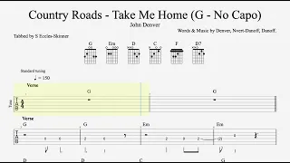 Country Roads  (Tune in G) - Guitar Tab - Playthrough & Backing Track