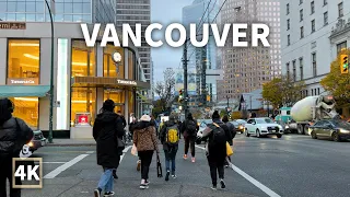 【4K】Downtown Vancouver Walk After Rain,Granville & Burrard Street | BC Canada (Binaural City Sounds)