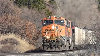 BNSF #6001 leads a SB coal train with two DPs a dimed headlight and a broken headlight DP!!!