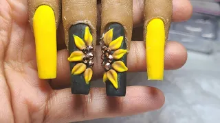3d Sunflower Nail Art : Easy 3d Acrylic Sunflower Nail Art Tutorial: How to Do 3D Sunflower Nail Art