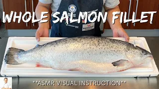 Whole Salmon Cut and Clean For Sushi Prep (Visual Instruction/ASMR)