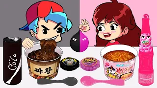 Pink Food VS Black Food Challenge 블랙 핑크 음식 챌린지 프라이데이 나이트 펑킨 먹방 l Animation Mukbang