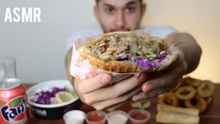 ASMR GERMAN DONER KEBAB + ONION RINGS & SPRING ROLLS | MUKBANG *REAL EATING SOUNDS*