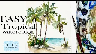 EASY Watercolor Tropical seascape painting for beginners