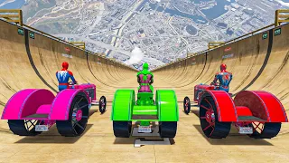 GTA 5 Team Spiderman Driving Tractors vs Biggest Ramp || Falling off Highest || Epic Jumps EP.46