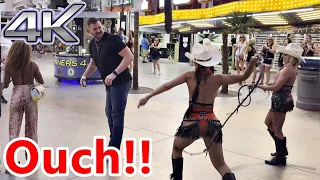 Cow Girls Whipping Guys on Fremont Street [4K] Las Vegas Nightlife