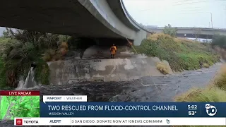 Two rescued from flood-control channel in Mission Valley