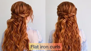 Wedding hairstyle. Half up half down with flat iron