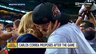 Astros' Carlos Correa proposes to girlfriend at Dodger Stadium moments after World Series win