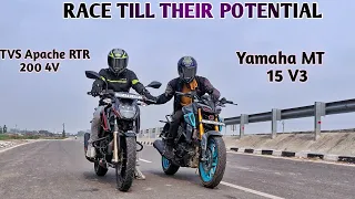 Tvs Apache RTR 200 4v Vs Yamaha MT 15 V3 || Drag Race|| Amazing Result