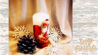 Christmas decoupage candle DIY ideas decorations craft tutorial / URADI SAM
