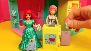 POLLY POCKET MALL ❤ Toy + Disney Magic Clip Dolls Frozen Elsa & Barbie Shopping & Play Doh Food