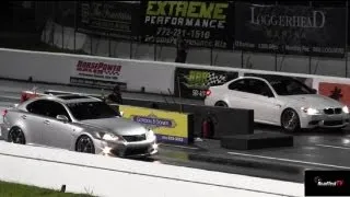 BMW M3 vs Lexus IS-F - 1/4 mile Drag Race - Road Test TV ®