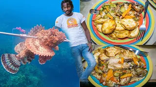 Scorpion Fish Catch & Cook | Steamed Fish And Crackers - Spearfishing Adventure