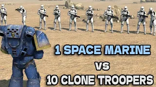 Can 10 Clone Troopers kill 1 Space Marine?