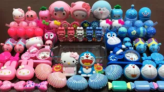 Hello Kitty & Doraemon Pink Vs Blue | Mixing Random Things into Glossy Slime | Satisfying Slime #282