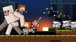 Iron saves Alex and Steve from pillager in the jungle | Minecraft Pixel Animation